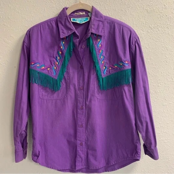 Southwest Canyon Tops - Vintage Southwest Canyon Fringe Embroidered Western Button Down Size Small